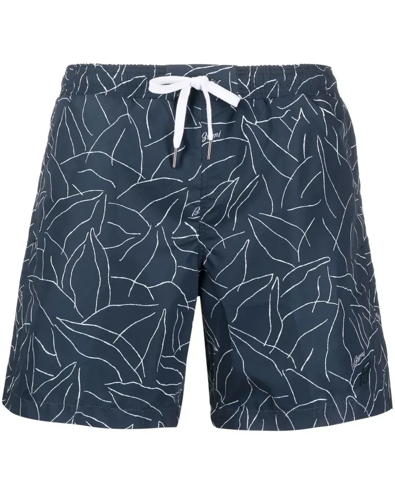 Brioni Badeshorts mit Blatt-Print - Blau Blau