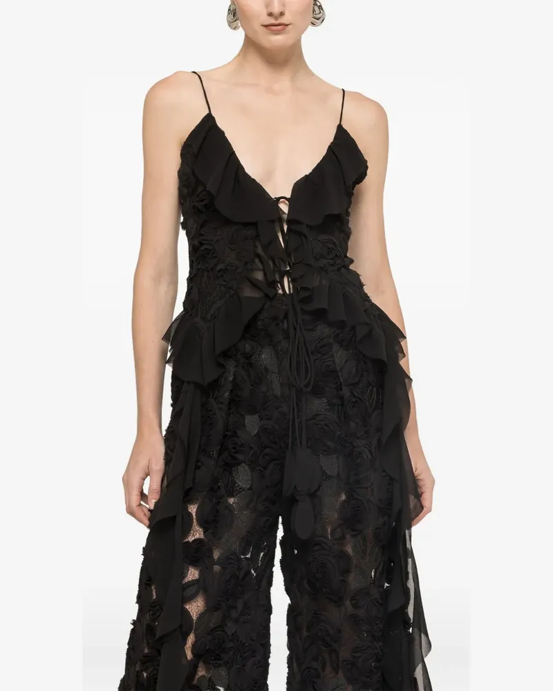 NISSA 3D floral-embroidered ruffled top - Schwarz Schwarz
