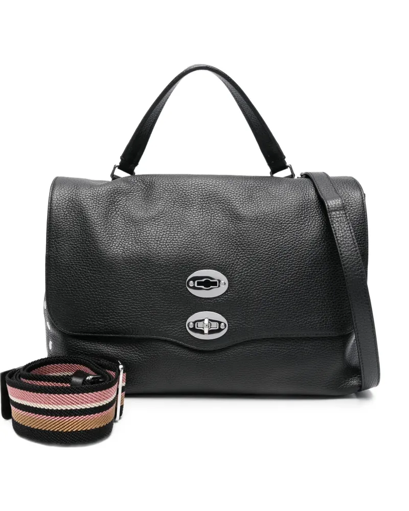 Zanellato medium Postina clasp leather tote bag - Schwarz Schwarz