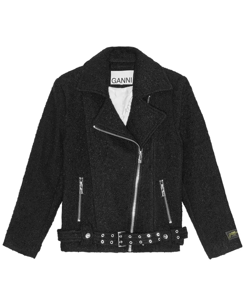 Ganni Bouclé-Bikerjacke - Schwarz Schwarz
