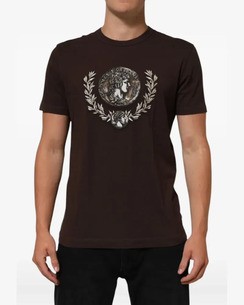 Dolce & Gabbana T-Shirt mit Lorbeer-Print - Braun Braun
