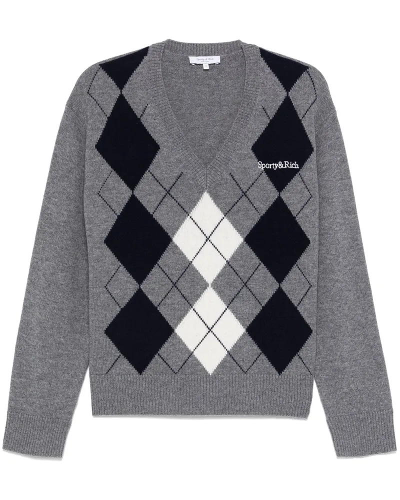 SPORTY & RICH Pullover mit Argyle-Intarsie - Grau Grau