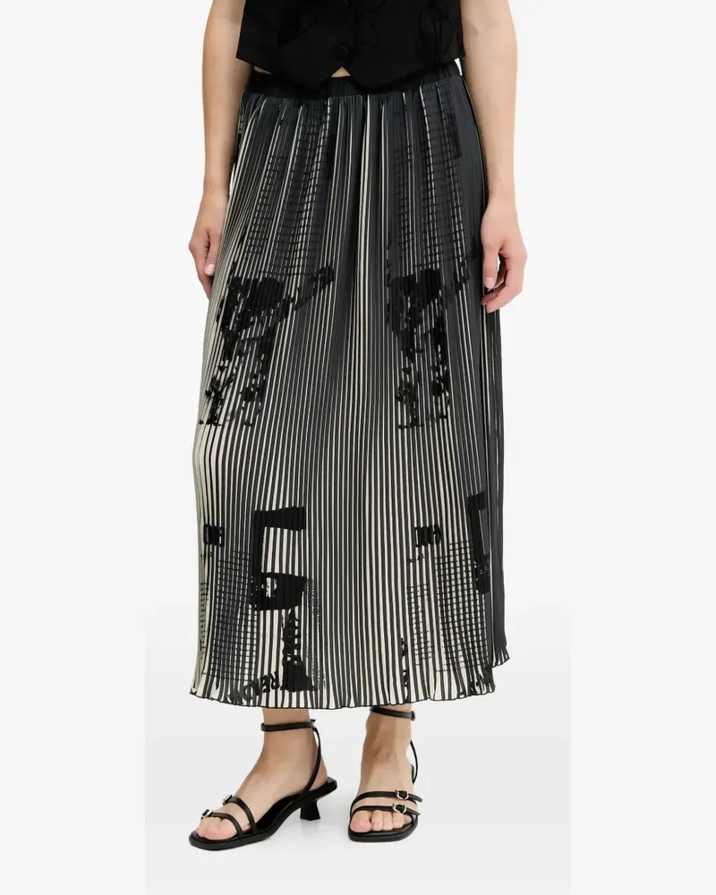 Desigual pleated printed midi skirt - Schwarz Schwarz