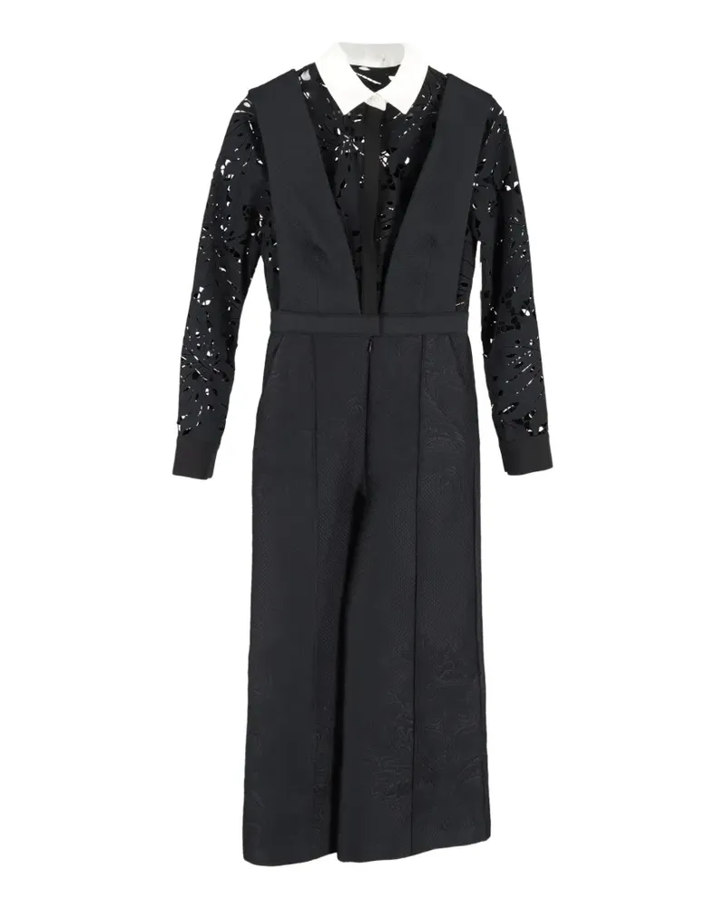 Self-Portrait Jacquard-Jumpsuit mit botanischem Wappen - Schwarz Schwarz