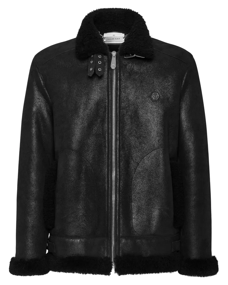 Philipp Plein Bikerjacke mit Shearling - Schwarz Schwarz