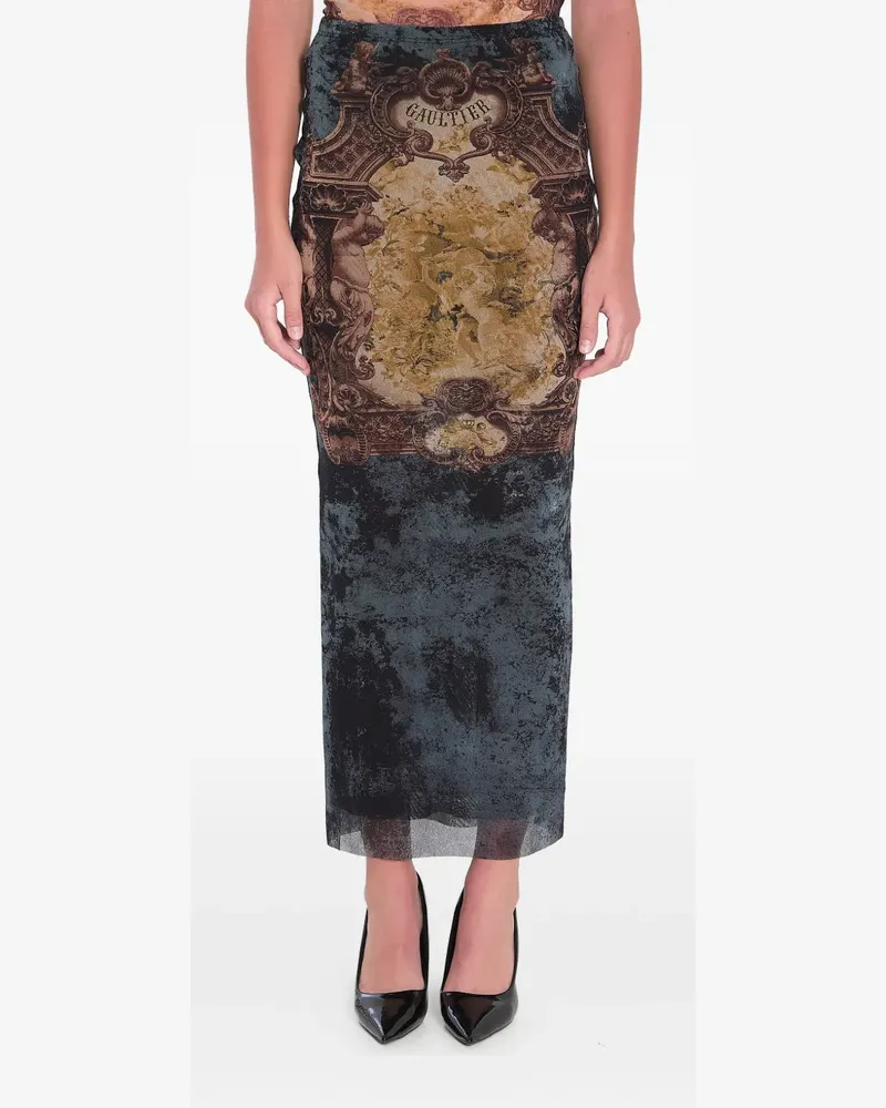 Jean Paul Gaultier Stretchbund-Rock mit Médaillon-Print - Blau Blau