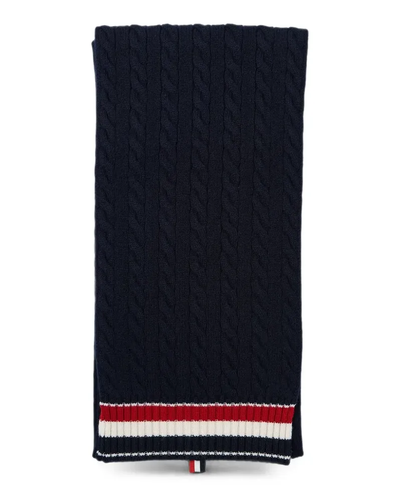 Thom Browne Schal mit Zopfmuster und RWB-Streifen - Blau Blau