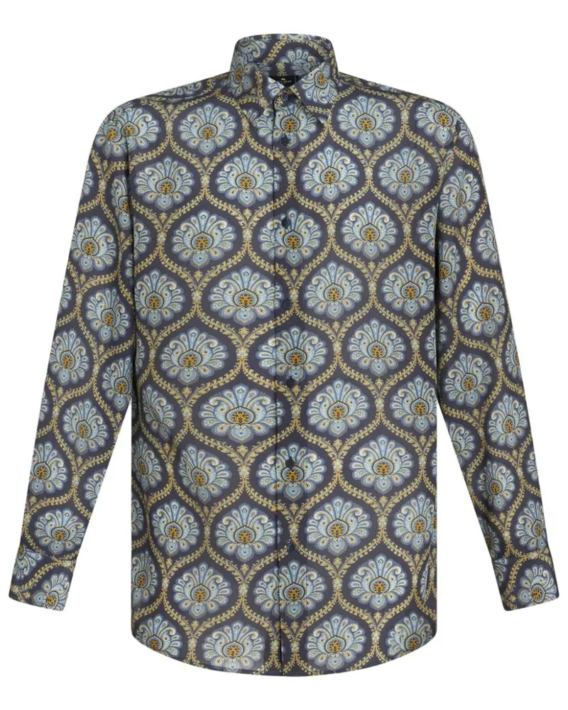 Etro Hemd aus Seide mit Paisley-Print Blau