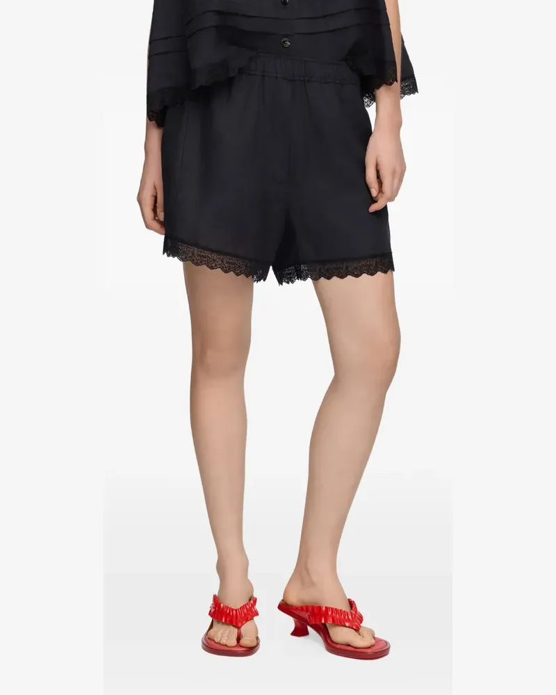 Ganni Shorts mit Spitzenbesatz - Schwarz Schwarz