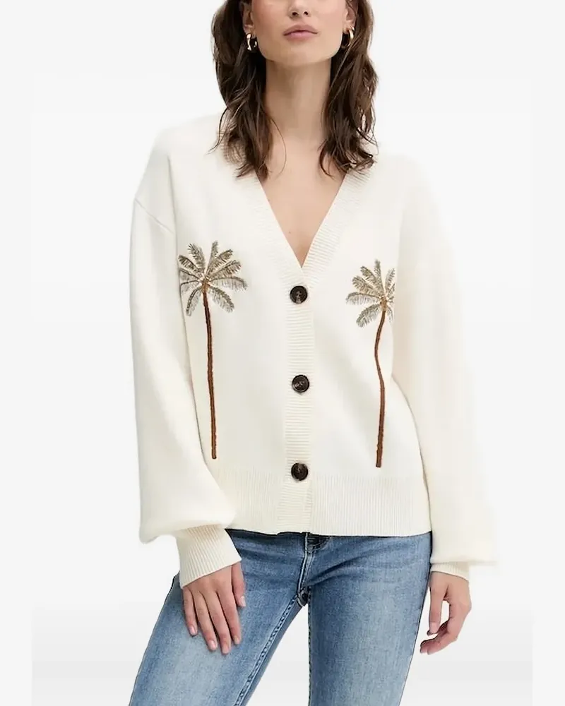 Never Fully Dressed palm-tree embroidered cardigan - Weiß Weiß