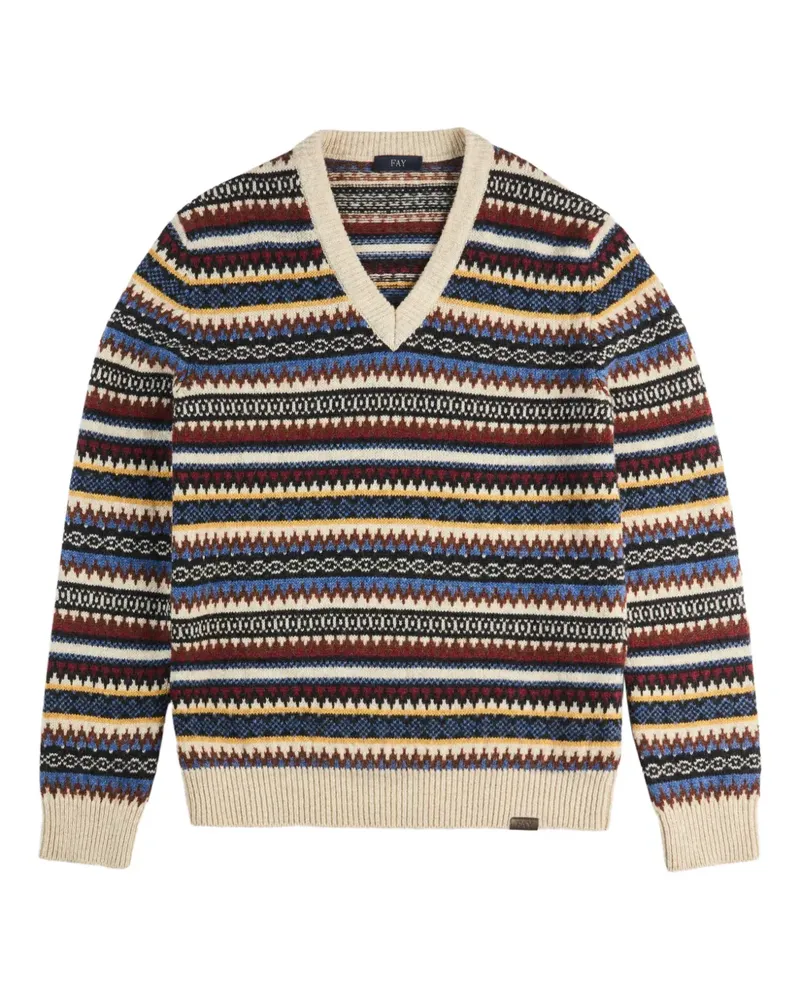 Fay jacquard V-neck sweater - Nude Nude