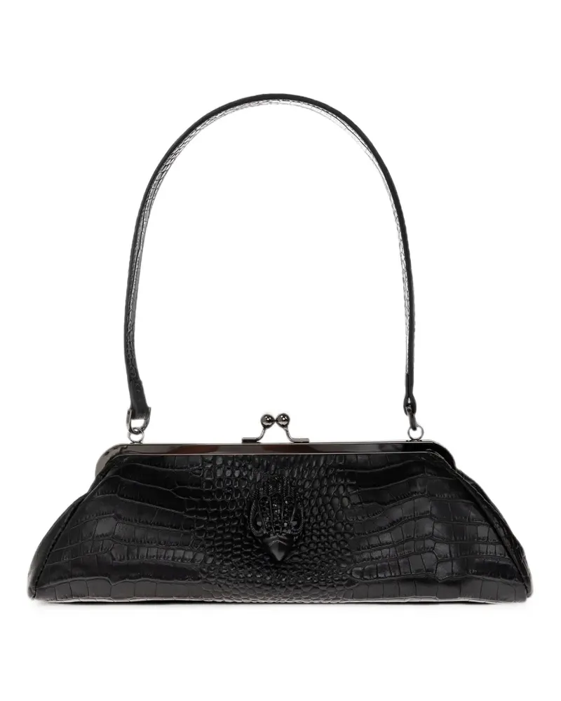 Kurt Geiger Kensington Leder-Schultertasche in Kroko-Optik - Schwarz Schwarz