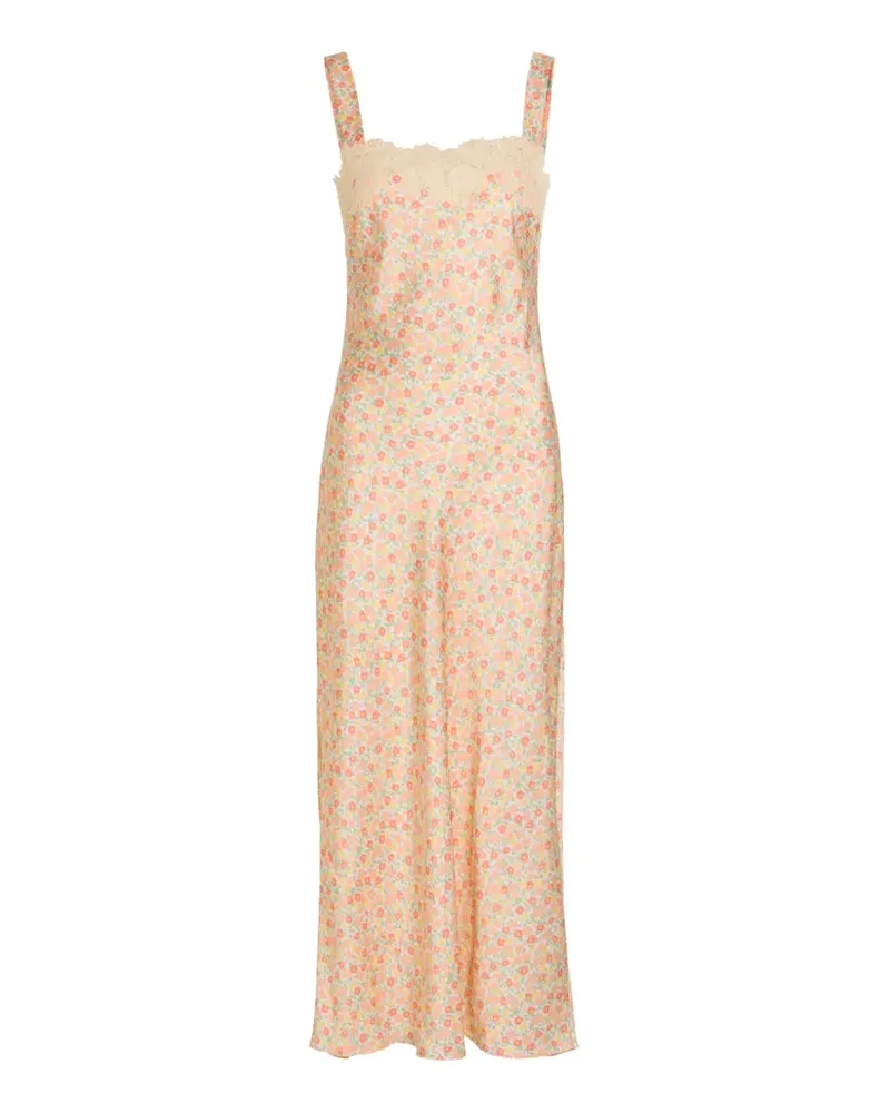 RIXO Rosamarie floral-print lace-trim maxi dress - Nude Nude