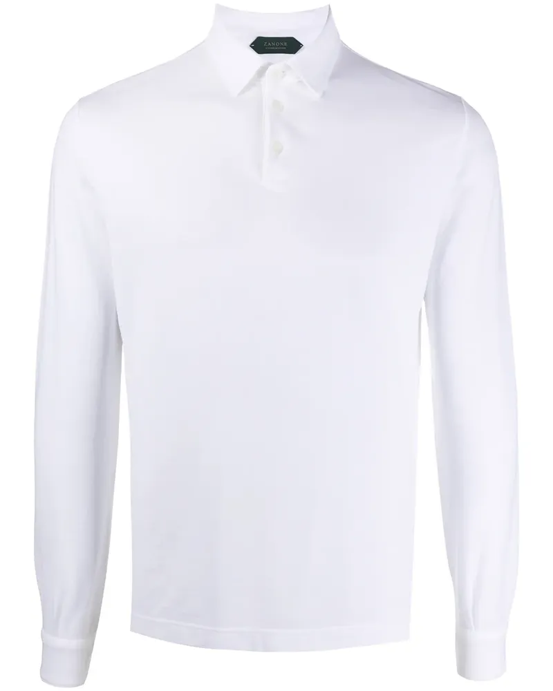 Zanone Langärmeliges Poloshirt - Weiß Weiß