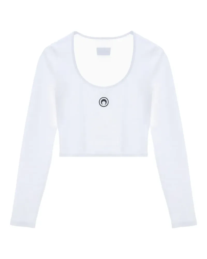 Marine Serre logo-embroidered round-neck top - Weiß Weiß