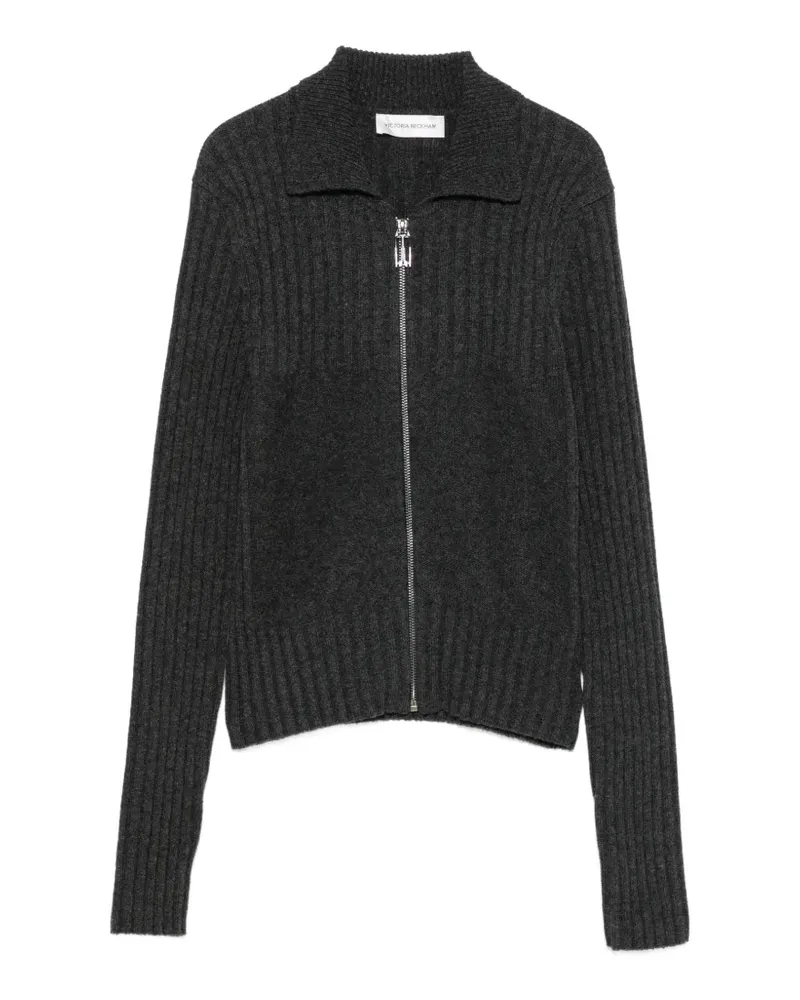 Victoria Beckham ribbed-knit zip-up cardigan - Grau Grau
