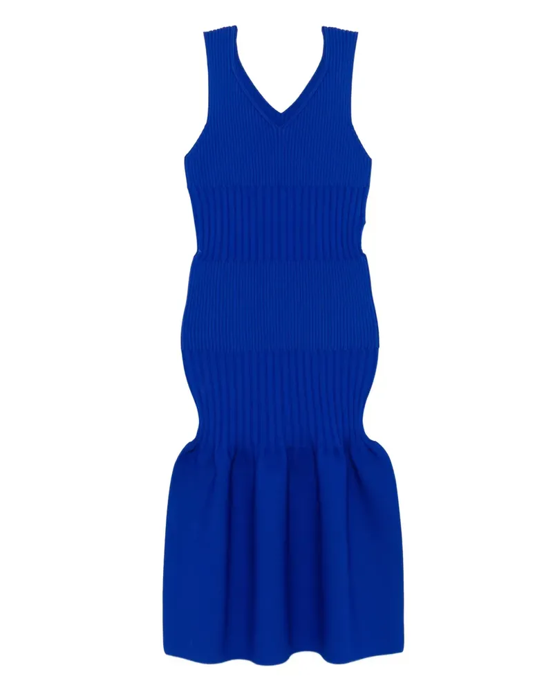 CFCL Geripptes Fluted Midikleid mit V-Ausschnitt - Blau Blau