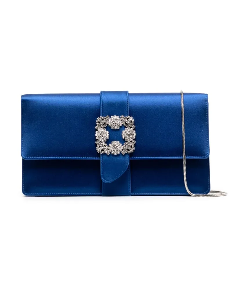 Manolo Blahnik Verzierte Capri Clutch aus Satin - Blau Blau