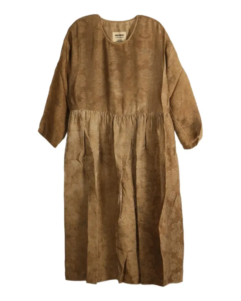 Uma Wang Gerafftes Kleid mit Damastmuster - Braun Braun