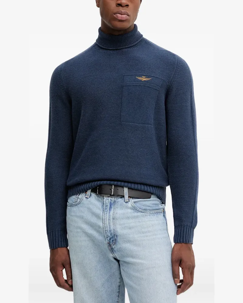 Aeronautica Militare turtleneck blue sweater - Blau Blau