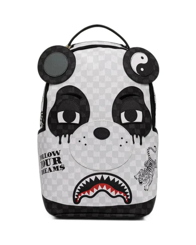 Sprayground panda-motif checkerboard-print backpack - Weiß Weiß