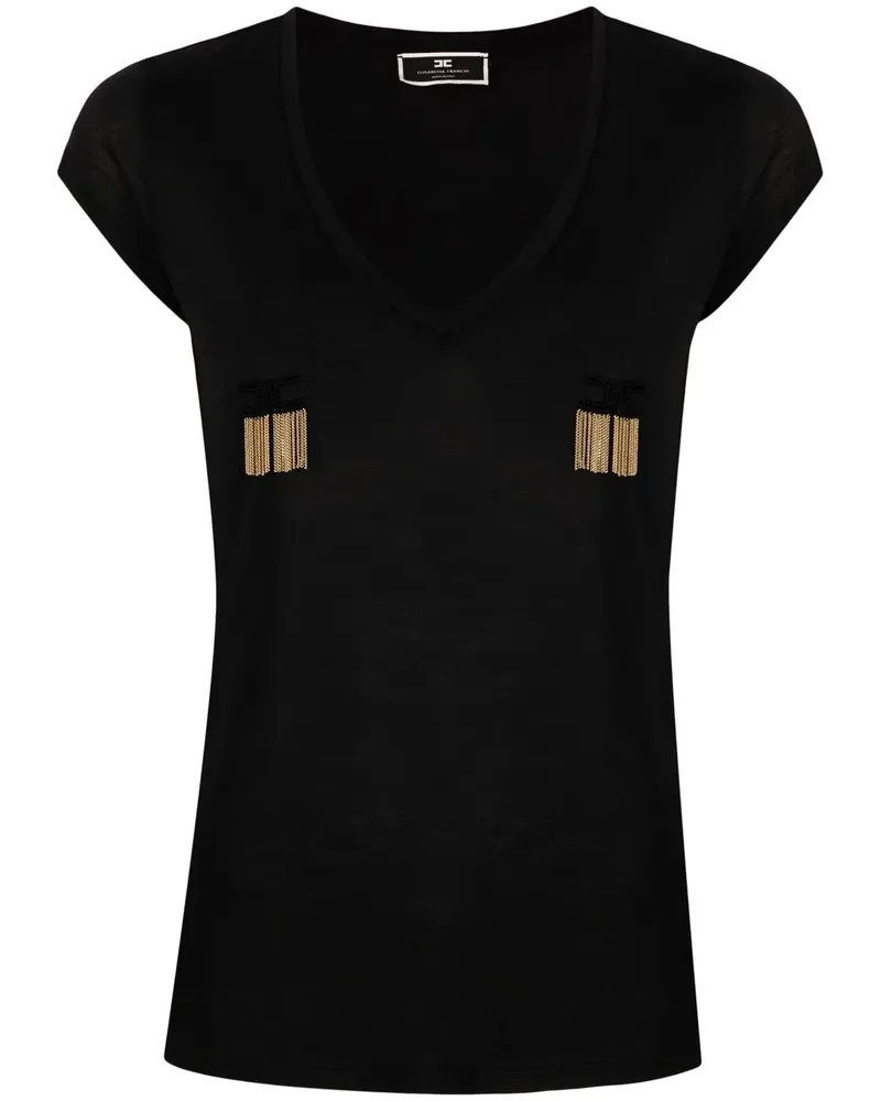 Elisabetta Franchi T-Shirt mit Pailletten - Schwarz Schwarz