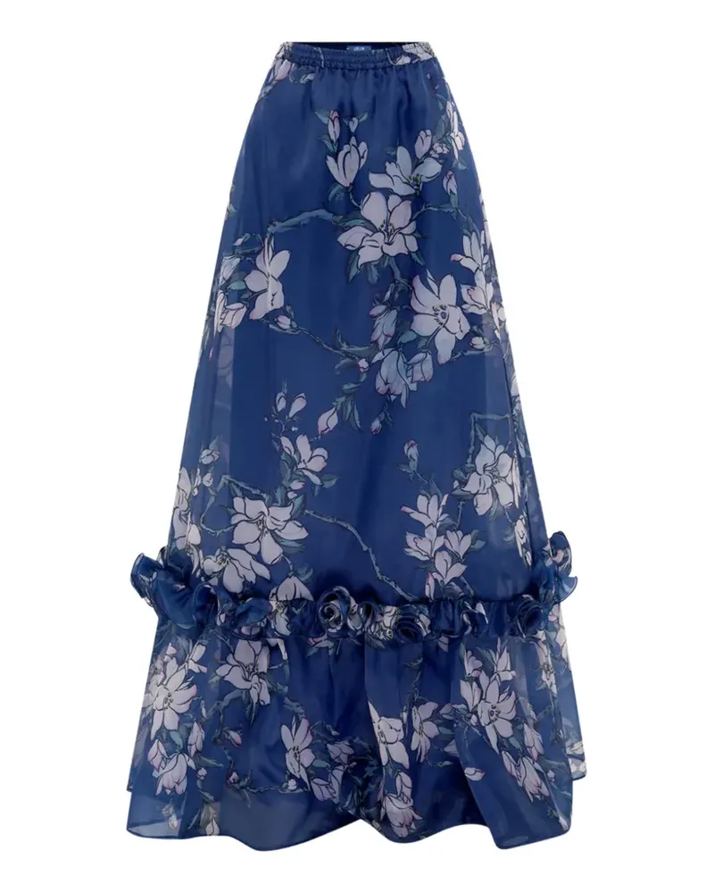 LEO LIN Paige ruffled floral maxi skirt - Blau Blau