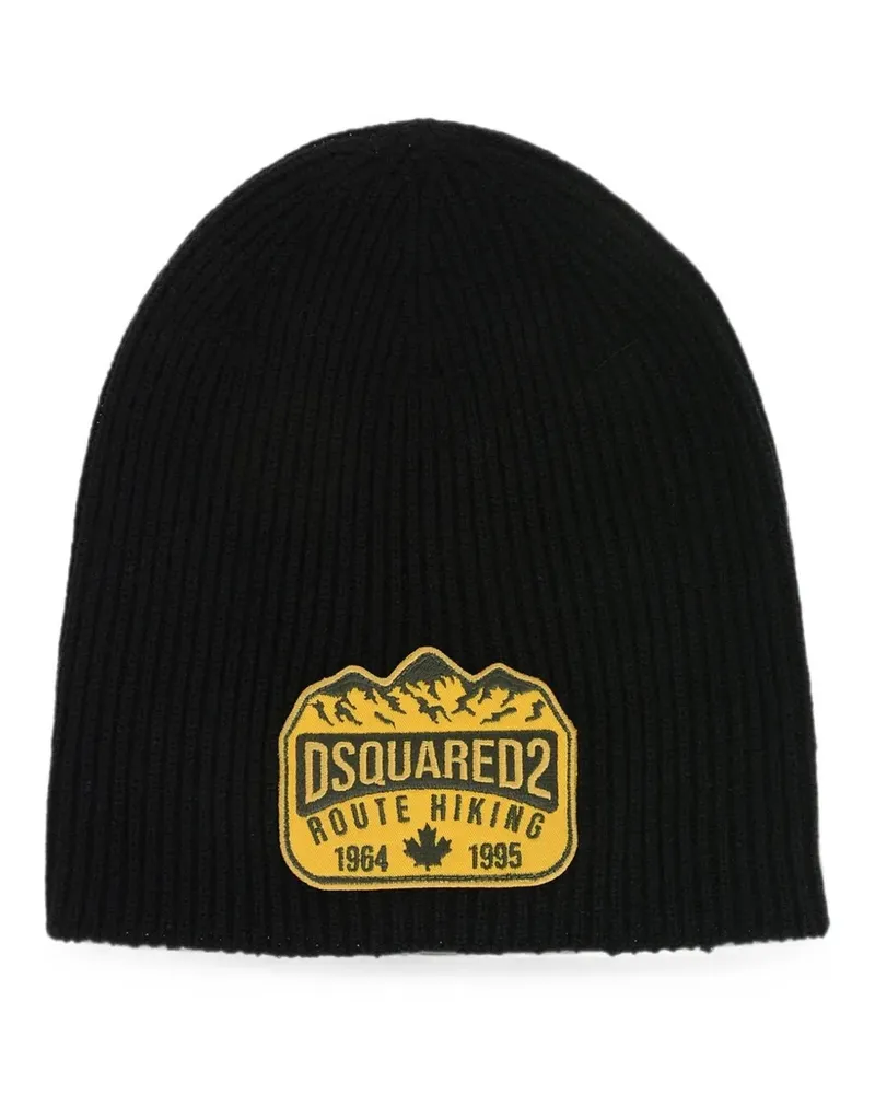 Dsquared2 logo-patch ribbed-knit beanie hat - Schwarz Schwarz
