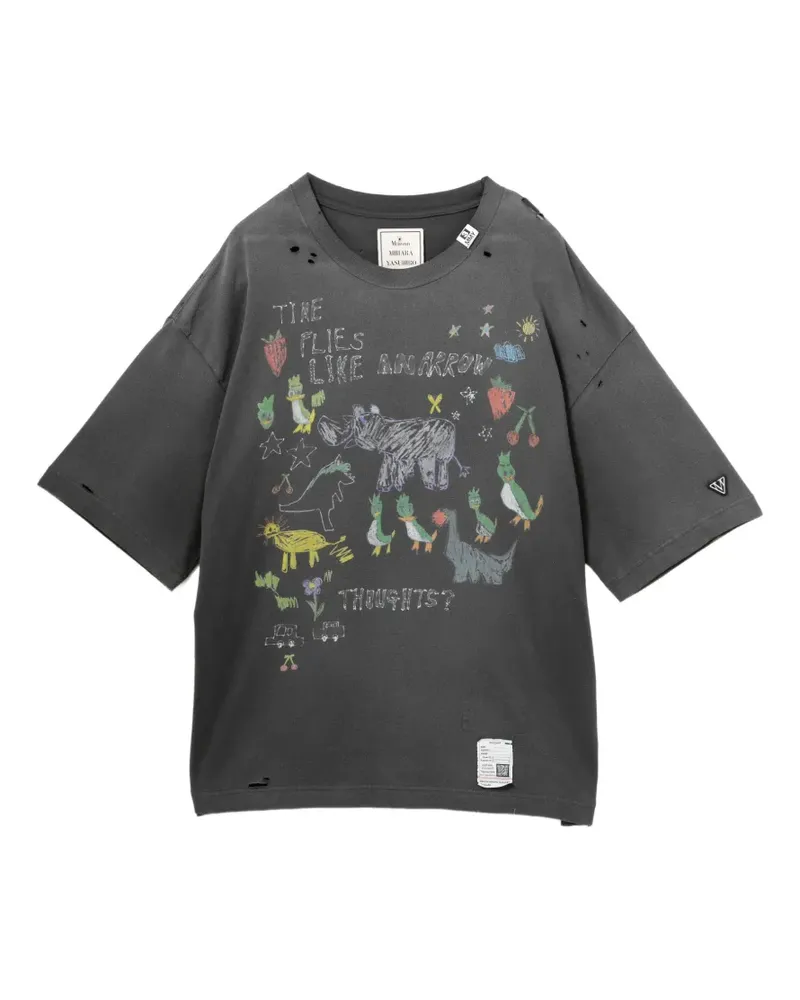 MIHARAYASUHIRO T-Shirt in Distressed-Optik - Grau Grau