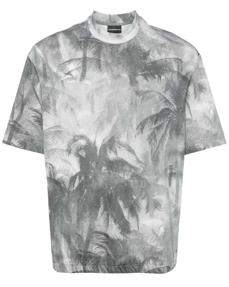 Emporio Armani T-Shirt mit Palmen-Print - Grau Grau