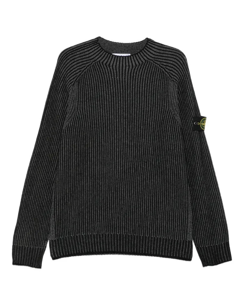 Stone Island Gerippter Pullover mit Logo-Patch - Schwarz Schwarz