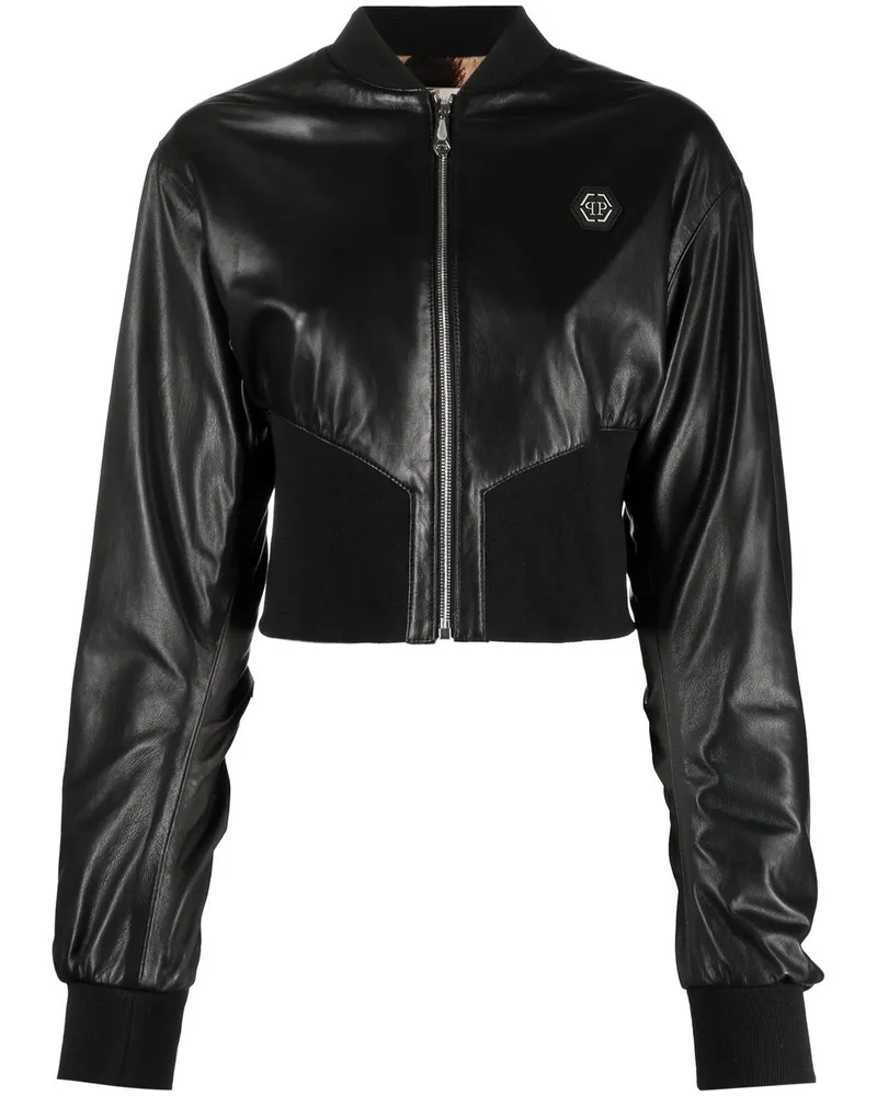 Philipp Plein Bomberjacke aus Leder - Schwarz Schwarz