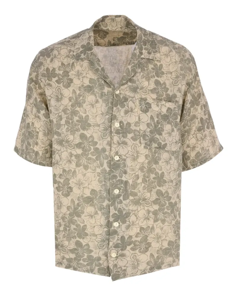 120% Lino Hemd mit Blumenmuster - Nude Nude