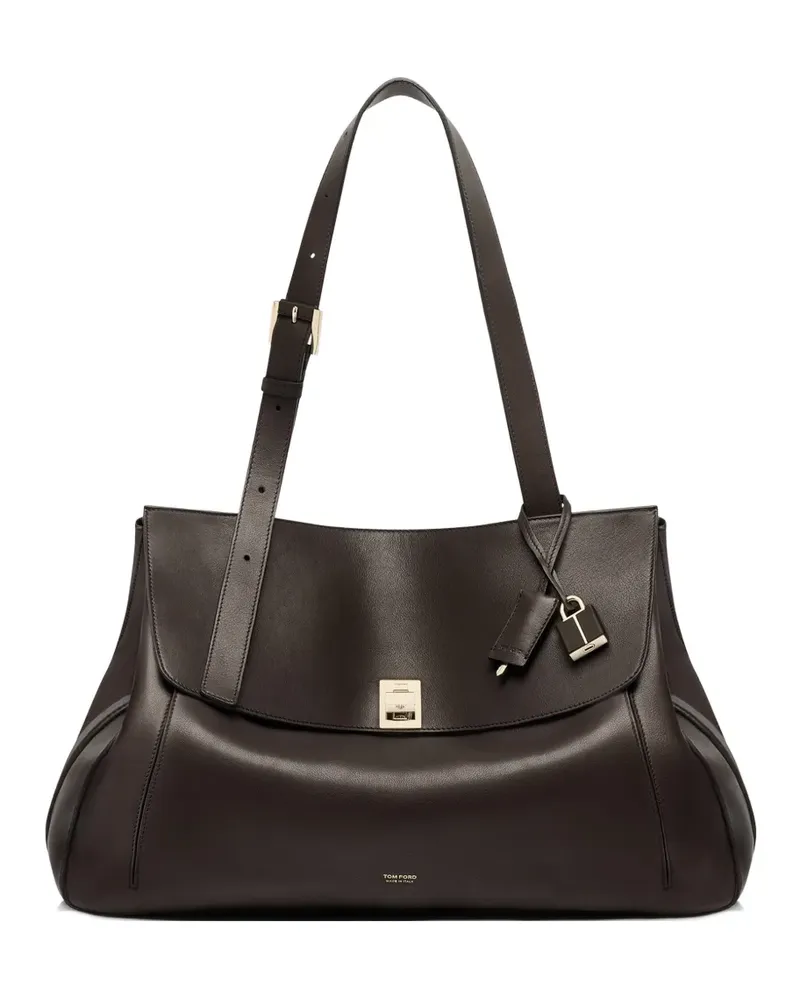 Tom Ford large Besace padlock-detail leather tote bag - Braun Braun