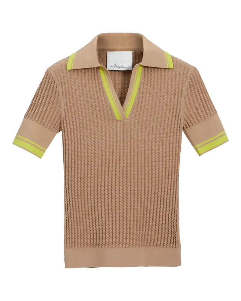 3.1 phillip lim waffle-knit striped-trim top - Nude Nude