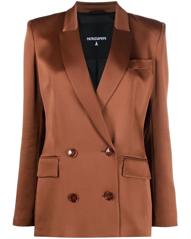 Patrizia Pepe Doppelreihiger Blazer in Satinoptik Braun