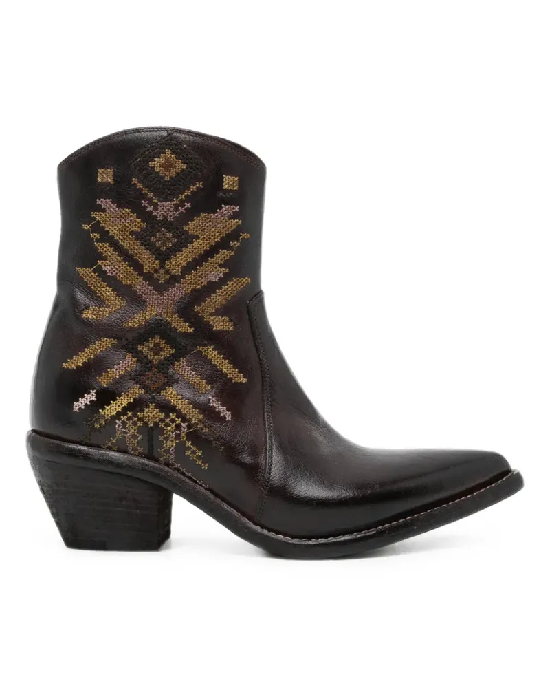 Fauzian Jeunesse embroidered leather boots - Braun Braun
