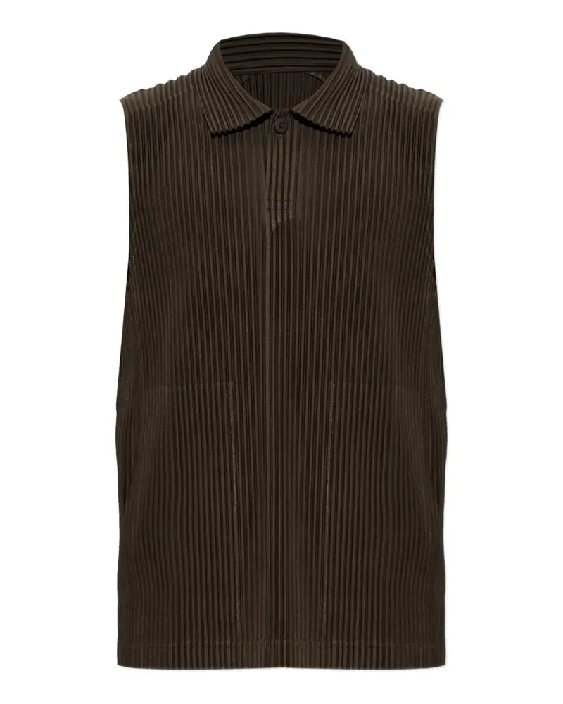 Issey Miyake Ärmelloses Poloshirt mit Falten - Braun Braun