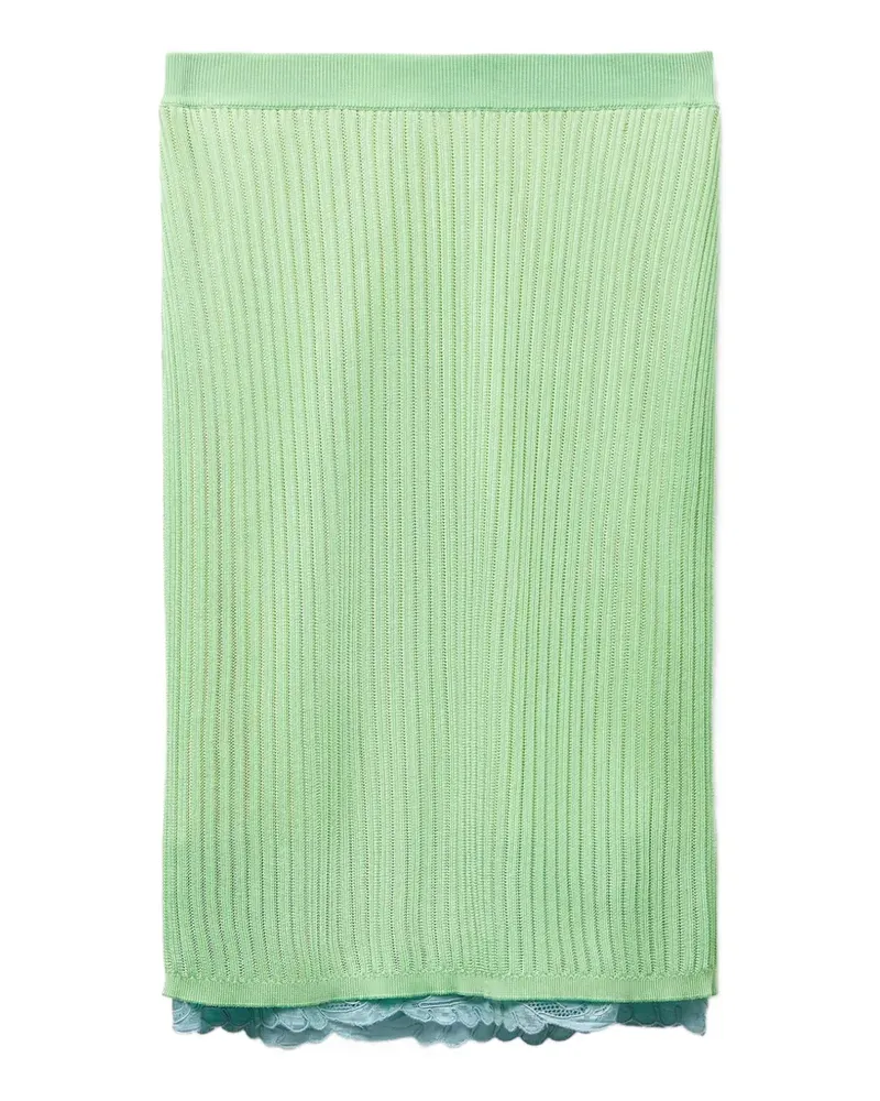 Versace lace-trim viscose-blend ribbed knit midi skirt - Grün Grün