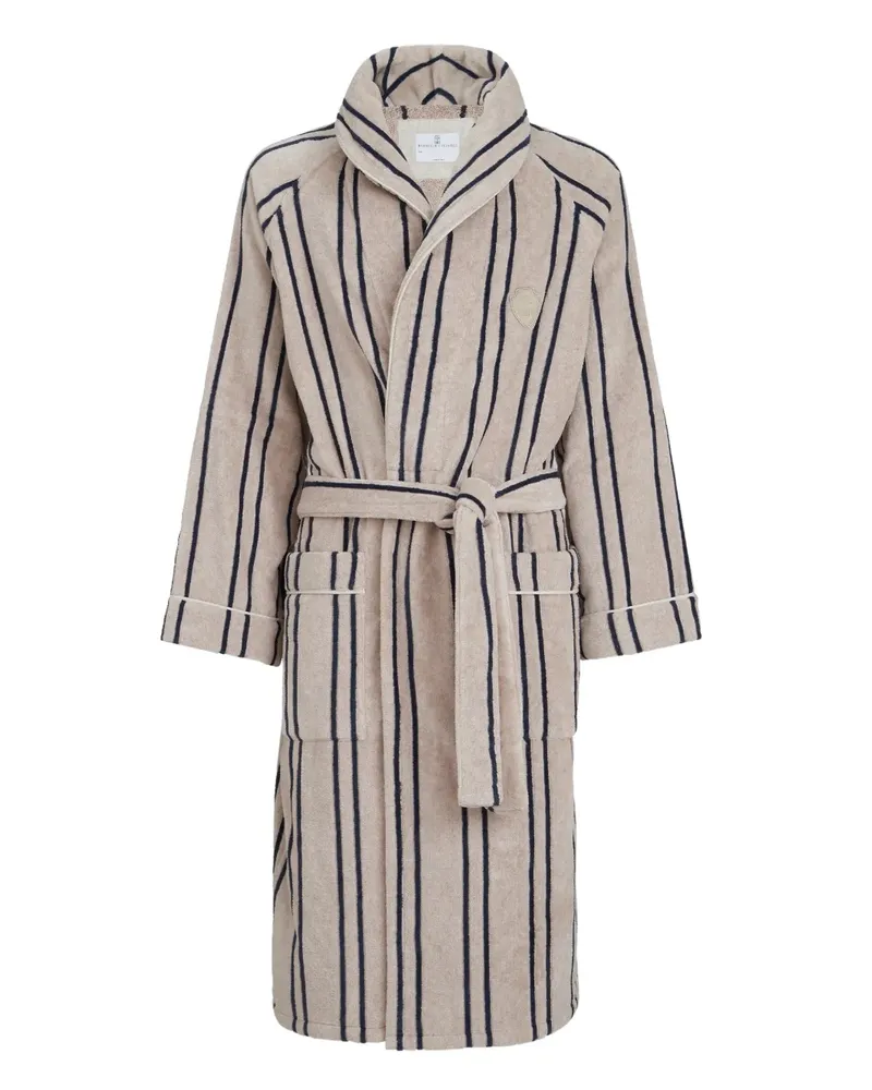 Brunello Cucinelli Gestreifter Bademantel mit Logo - Nude Nude
