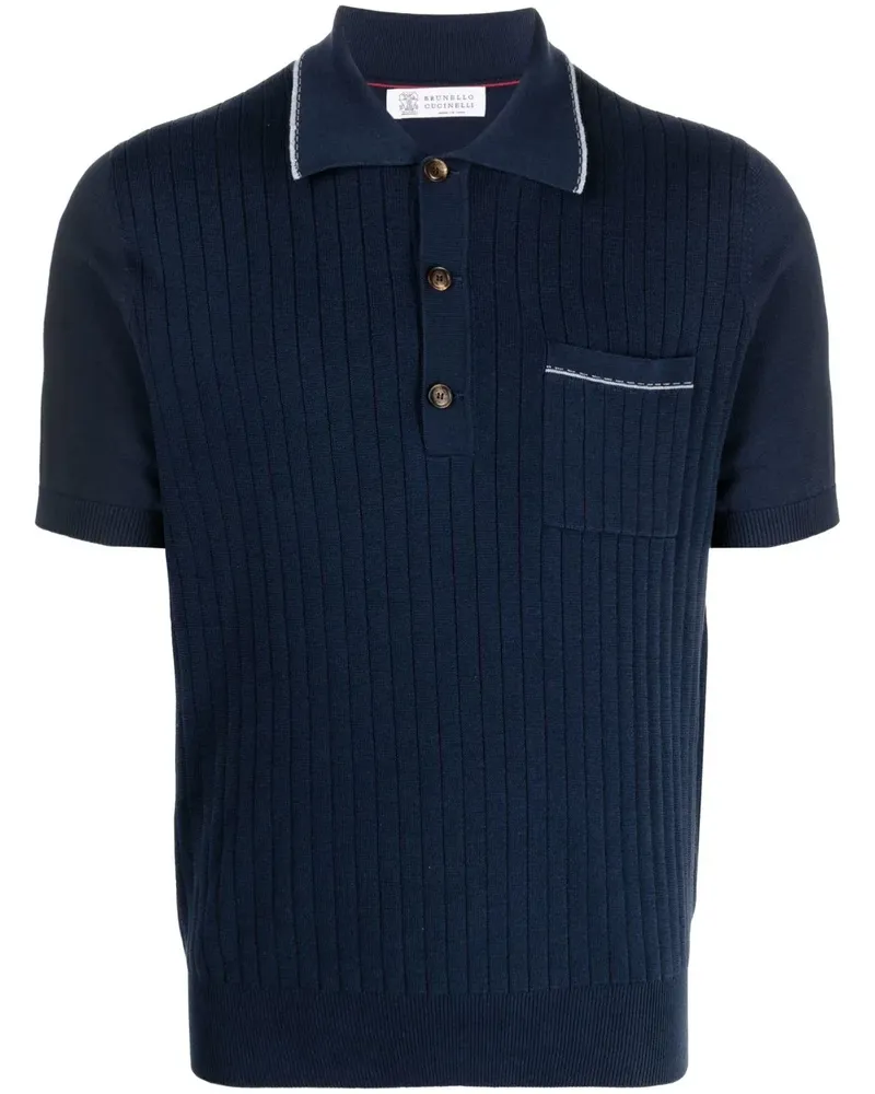 Brunello Cucinelli Geripptes Poloshirt - Blau Blau