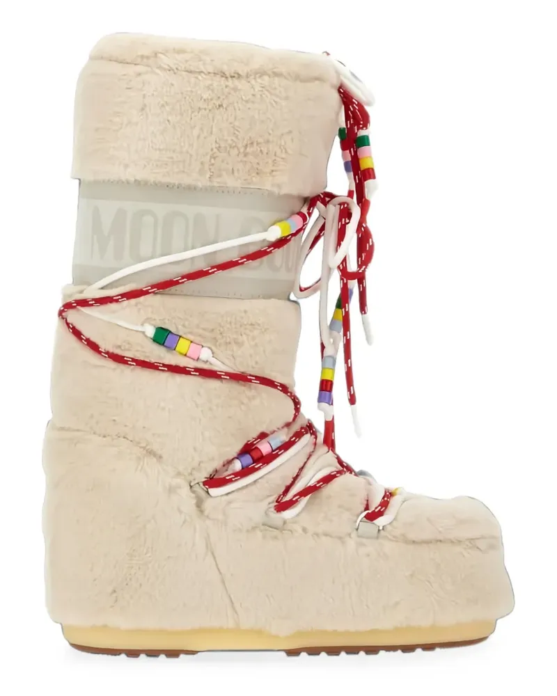 Moon Boot Icon faux-fur beaded boots - Nude Nude