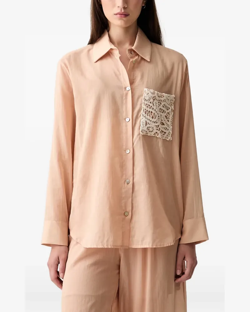VICOLO T-Shirt mit gehäkelter Tasche - Nude Nude