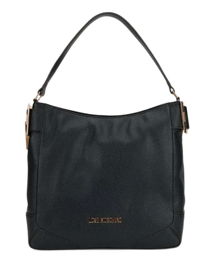 Moschino Gekörnte Schultertasche mit Logo-Schild - Schwarz Schwarz