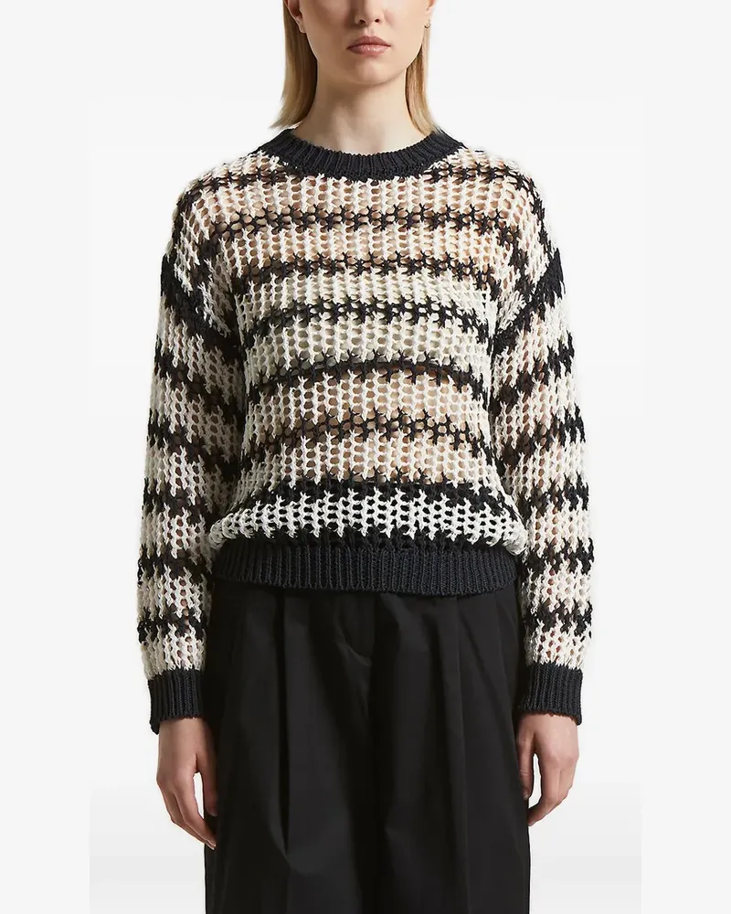 Peserico Gestreifter Pullover in Lochstrick - Nude Nude