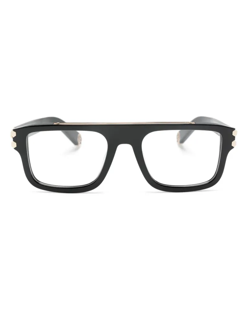 Philipp Plein Eckige Sonnenbrille mit Logo-Schild - Schwarz Schwarz