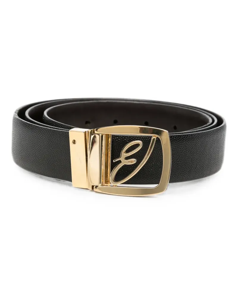 Brioni logo-buckle pebble-grain belt - Schwarz Schwarz