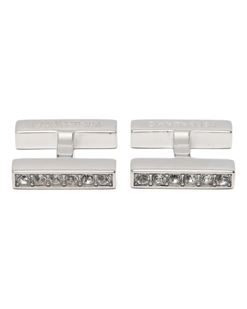 Ferragamo crystal-embellished logo-engraved cufflinks - Silber Silber