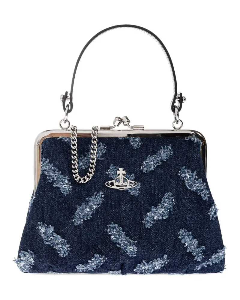 Vivienne Westwood Ausgefranster Jeans-Tote Bag mit Orb-Muster - Blau Blau