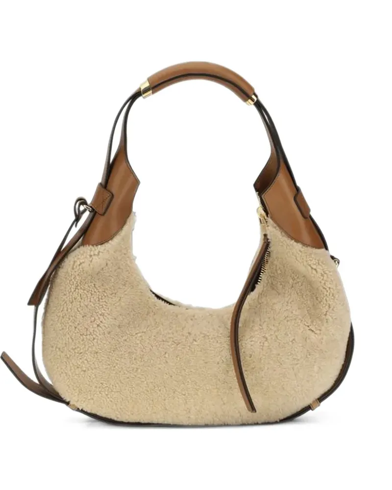 Moschino Schultertasche aus Leder mit Shearling-Besatz - Nude Nude